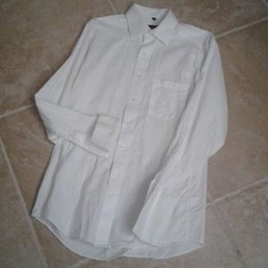 French cuff white on white stripe dress shirt